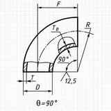 Чертёж отвод 90° ГОСТ 17375-2001